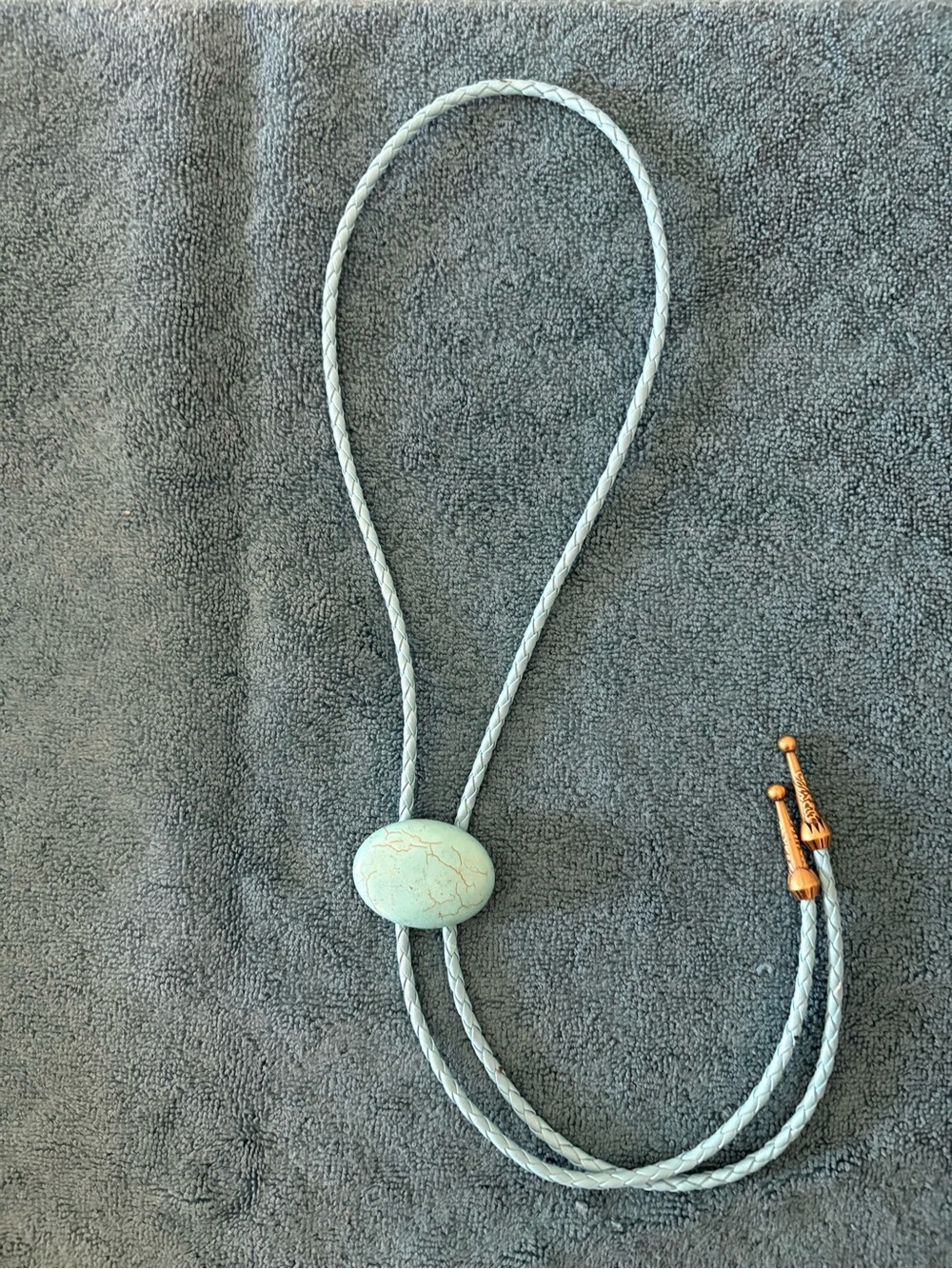 Light Blue Braided Bolo Tie with Turquoise Stone Slide